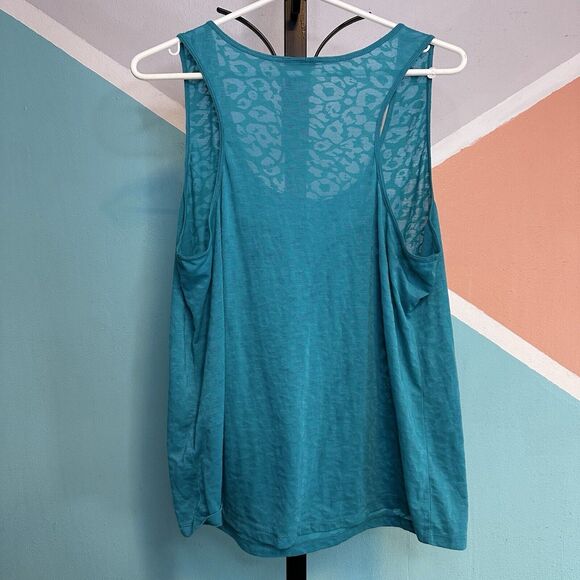 Vanity 2XL Tank Top Womens Plus Size Teal With Cheeta Print Sheer Heart VTG - Picture 2 of 5